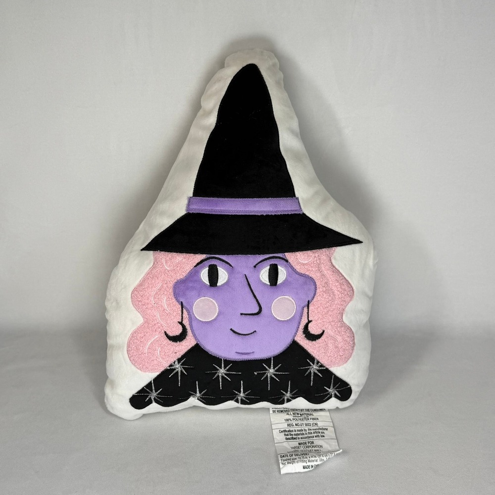 Hyde and EEK Boutique Halloween Witch Decorative Pillow Purple Pink 15x11 Plush